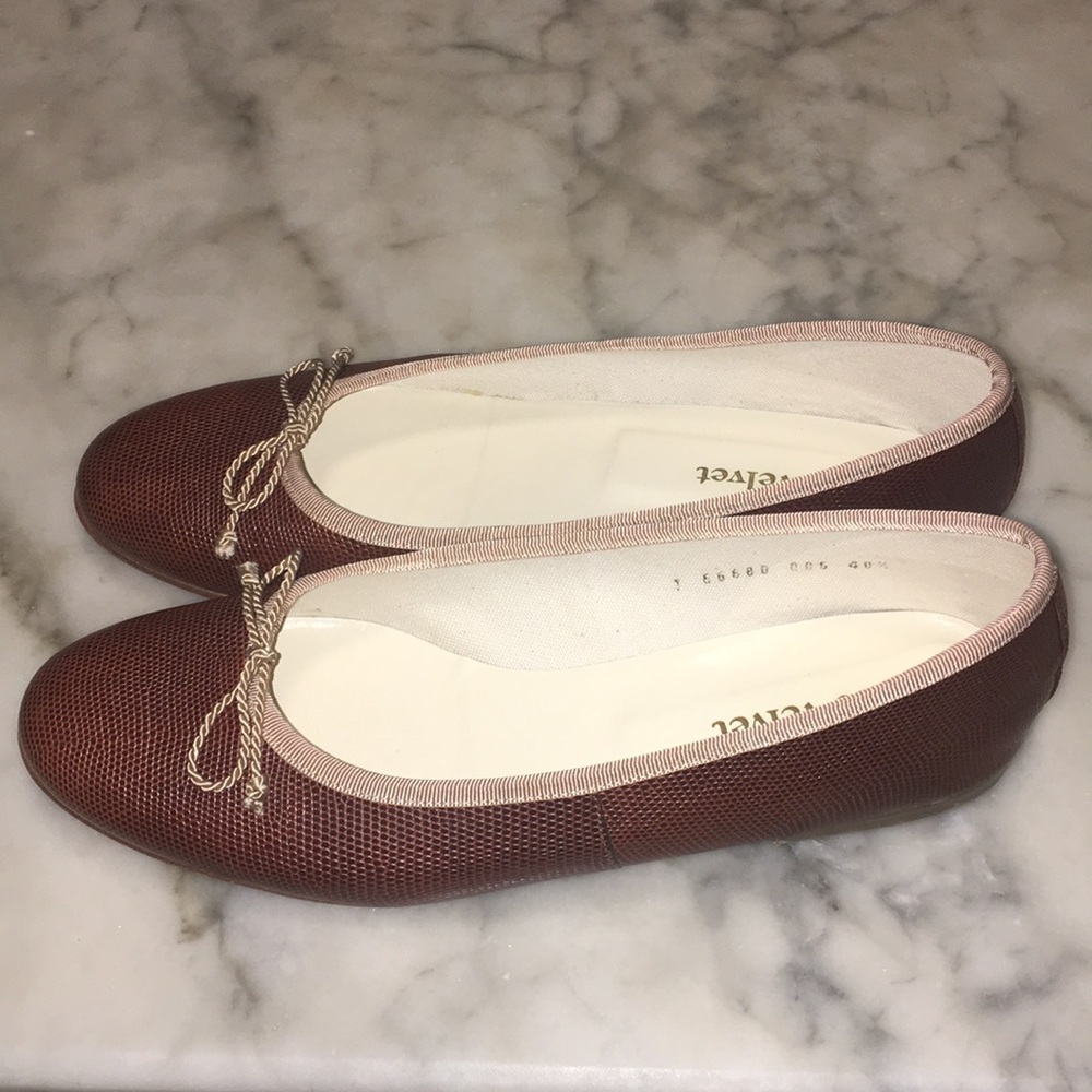 Blue Velvet Brown Lizard Embossed Leather Flats - Picture 4 of 8